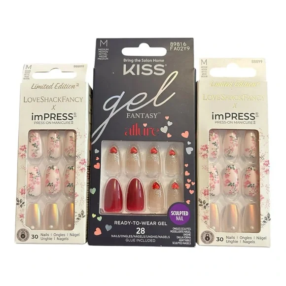 Bundle of (3) Medium-Length, Almond-Shaped Press-On Nail Sets - imPRESS & Kiss - Picture 1 of 5